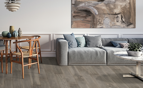 grey wood look laminate flooring in living room